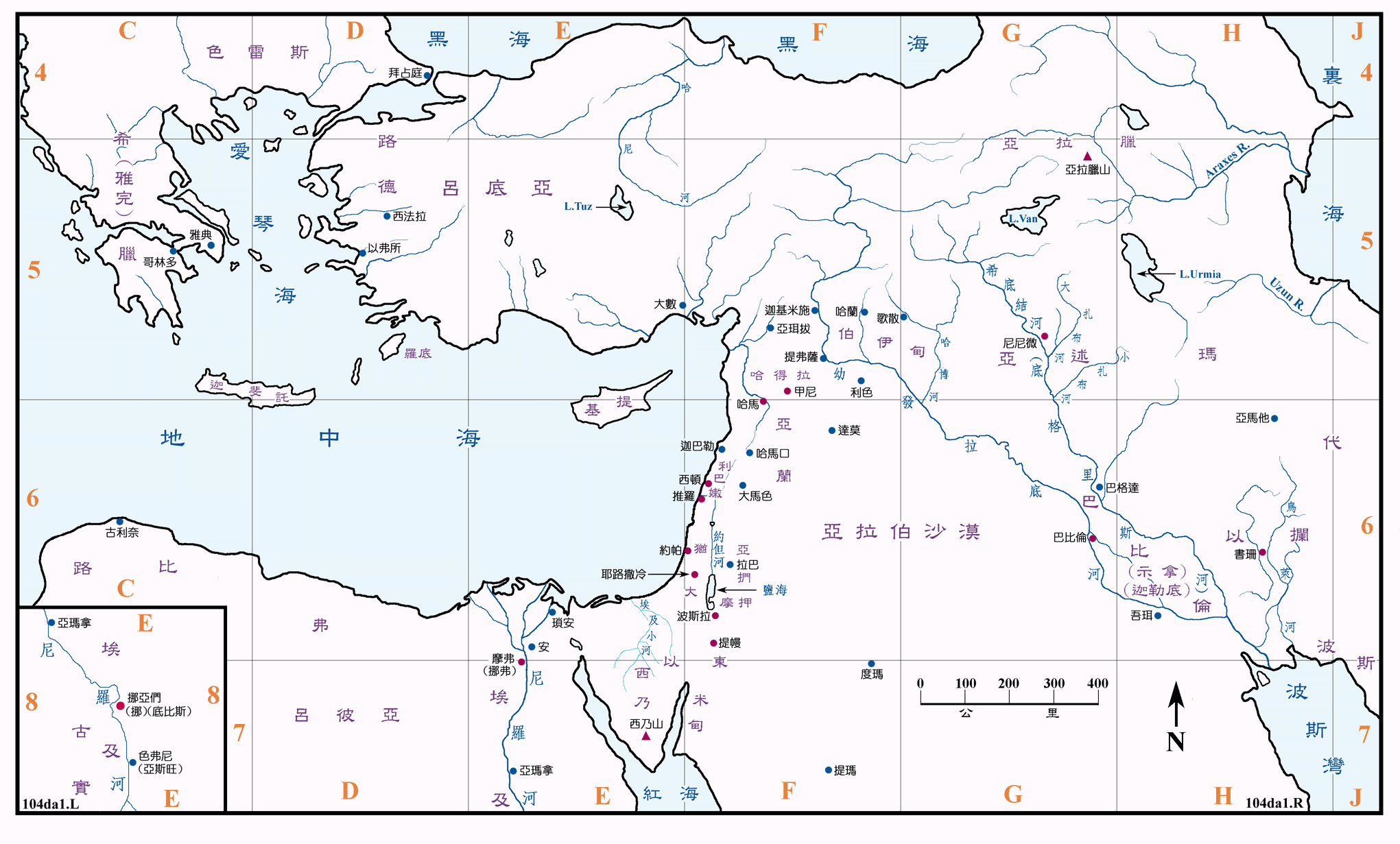 但图一 (104) 小先知书中以色列地之外各地 Places outside of Israel in Minor Prophets ( 原图 ) ( 地图说明 )