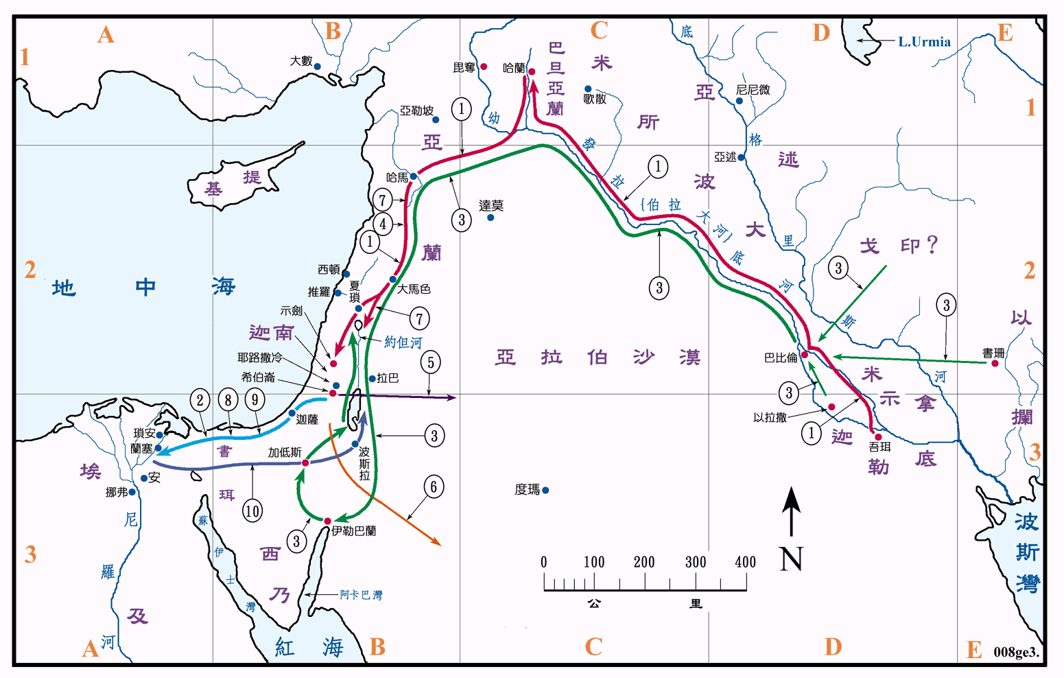 创图三 (008) 族长们在迦南地以外之活动 Activities of forefathers in Middle East ( 原图 ) ( 地图说明 )