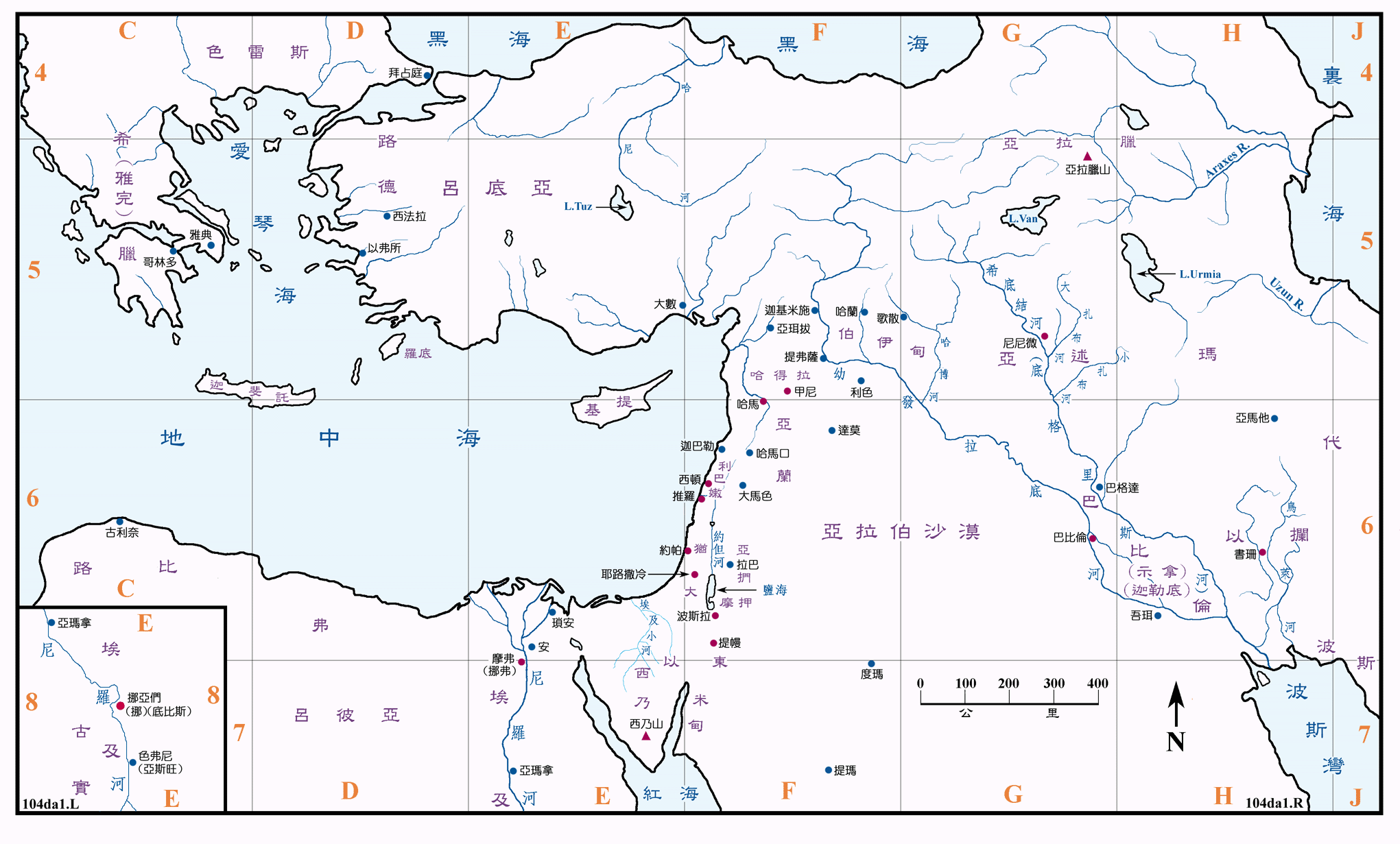 但图一 (104) 小先知书中以色列地之外各地 Places outside of Israel in Minor Prophets ( 原图 ) ( 地图说明 )