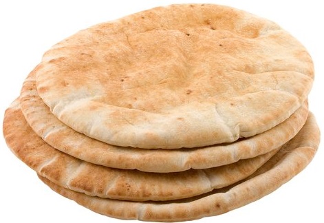 上图:皮塔饼(Pita)是以色列常见的有酵饼,主前2500年就出现于美索不达米亚。Pita饼只稍稍发酵,中间由蒸汽膨胀形成一个口袋,面饼冷却后变得平坦,里面有一个口袋。