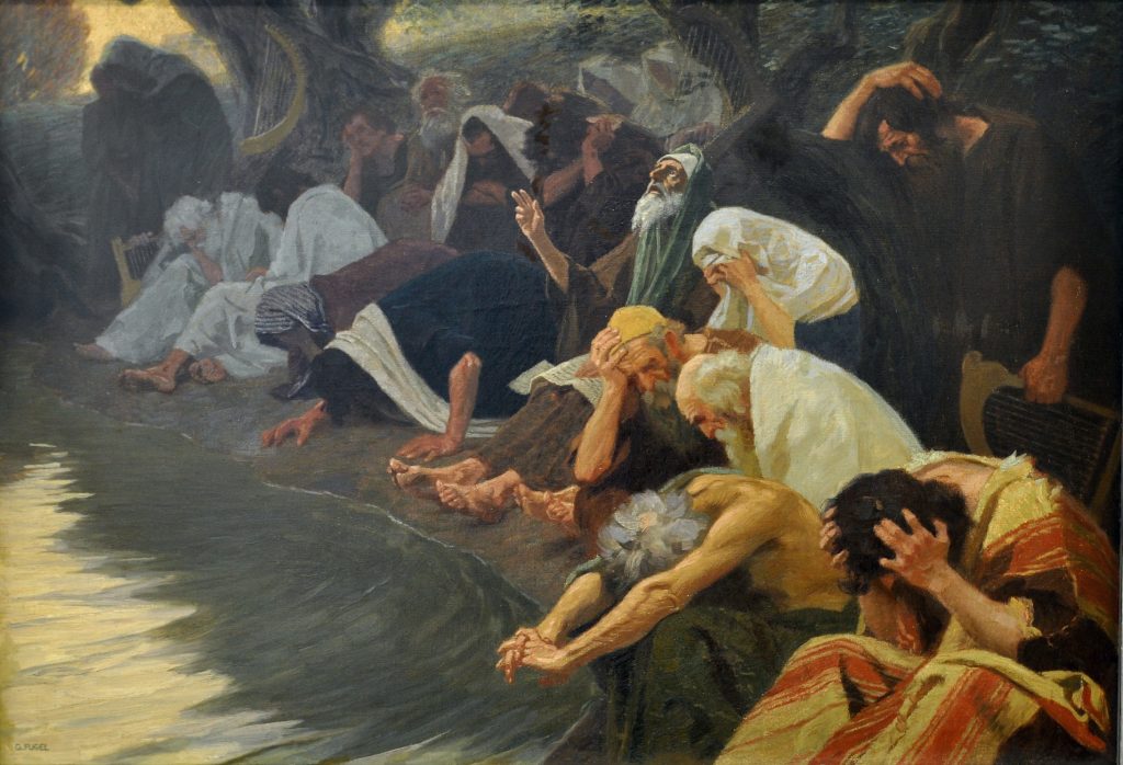 上图:油画《在巴比伦河边 By the rivers of Babylon》,德国画家吉布哈德·福格尔(Gebhard Fugel,1863-1939年)于1920年绘制。