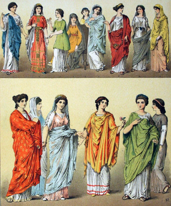 上图:古代罗马妇女的服装。贫富之间的服装差别很悬殊。