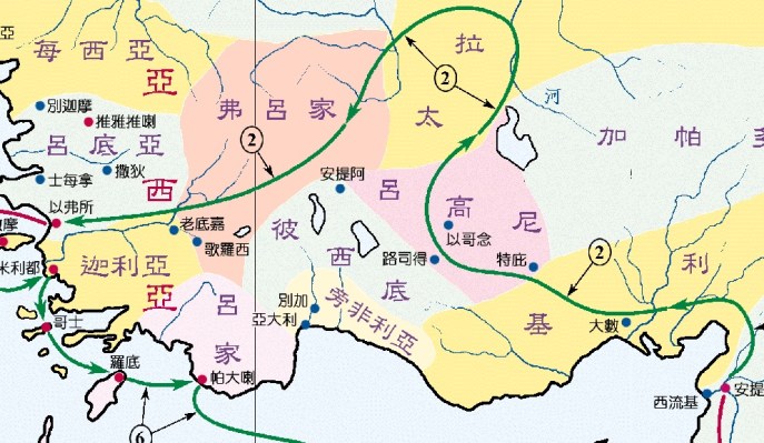 上图:保罗沿陆路经过加拉太和弗吕家(徒十八23)来到以弗所(徒十九1)。