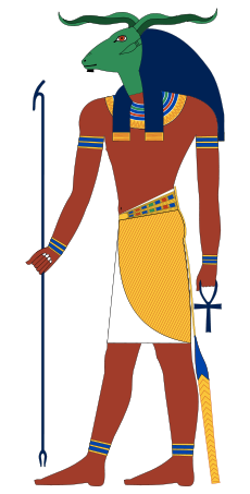上图:古埃及神话中公羊首人身的库努牡神（Khnum），被称为尼罗河源头之神、陶工之神和造物之神。