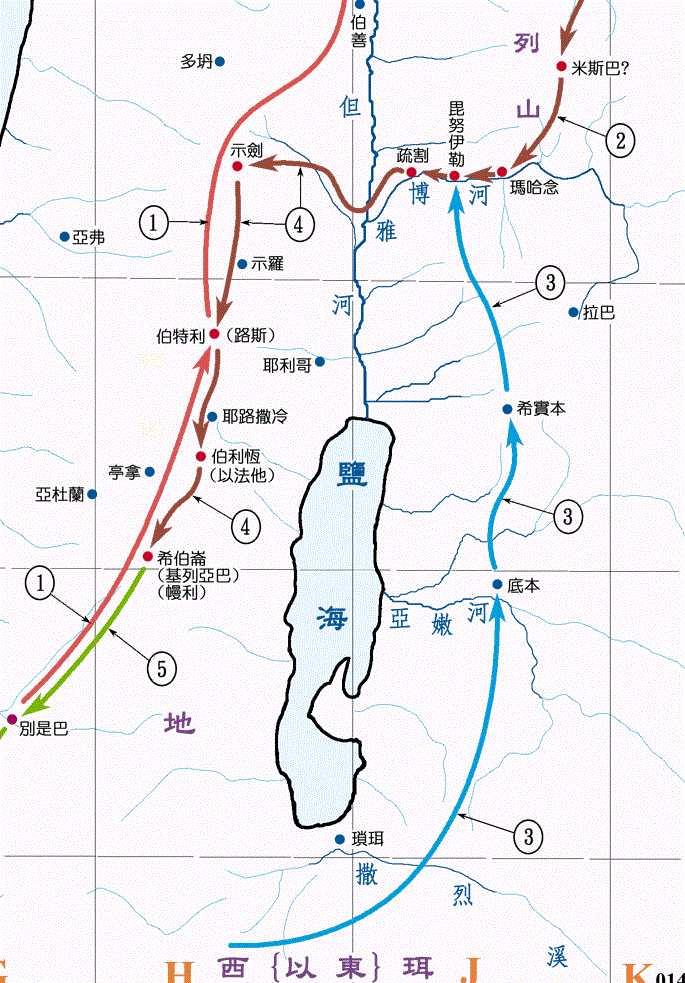 上图:「西珥地」并不在雅各前往伯特利的路上,而是在死海南部,距离雅博河大约250公里。雅各主动派人去报告哥哥以扫,往返大约要14天。