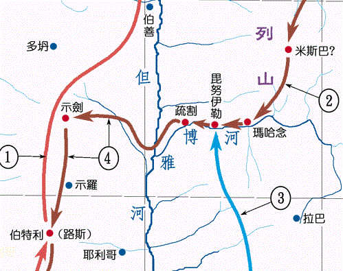 上图:雅各在约旦河附近的疏割休整一段时间以后,就渡过约旦河进入迦南,来到迦南地中央的示剑。