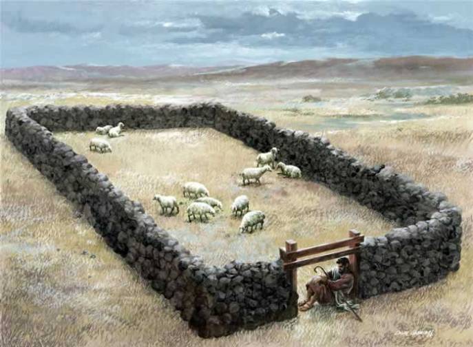 上图:古代以色列的羊圈,牧羊人就睡在门口。