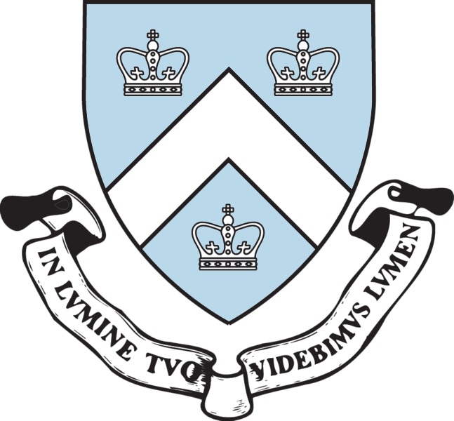 上图：纽约市哥伦比亚大学（Columbia University in the City of New York）的校徽，下方的绶带上用拉丁文写着校训：「在祢的光中，我们必得见光 In lvmine Tvo videbimvs lvmen」（诗三十六9）。哥伦比亚大学建于1754年，是常春藤联盟成员。